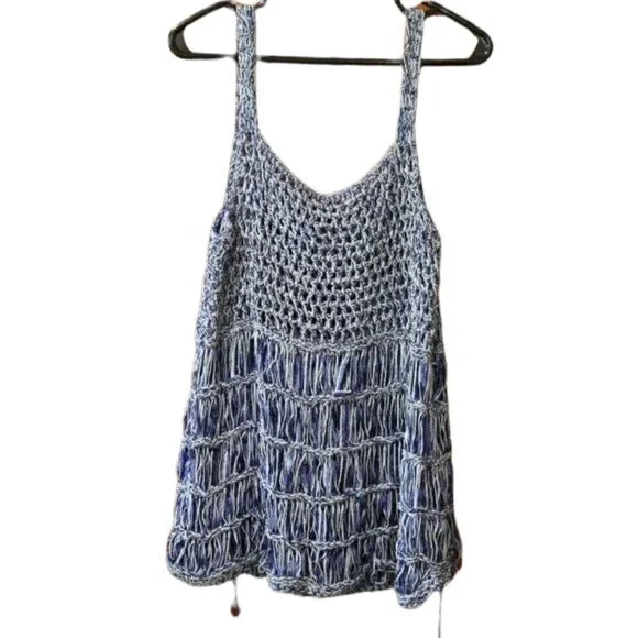 Marilena Chicago Vintage Blue Loose Knit Tank Top Medium Romania - Picture 1 of 10